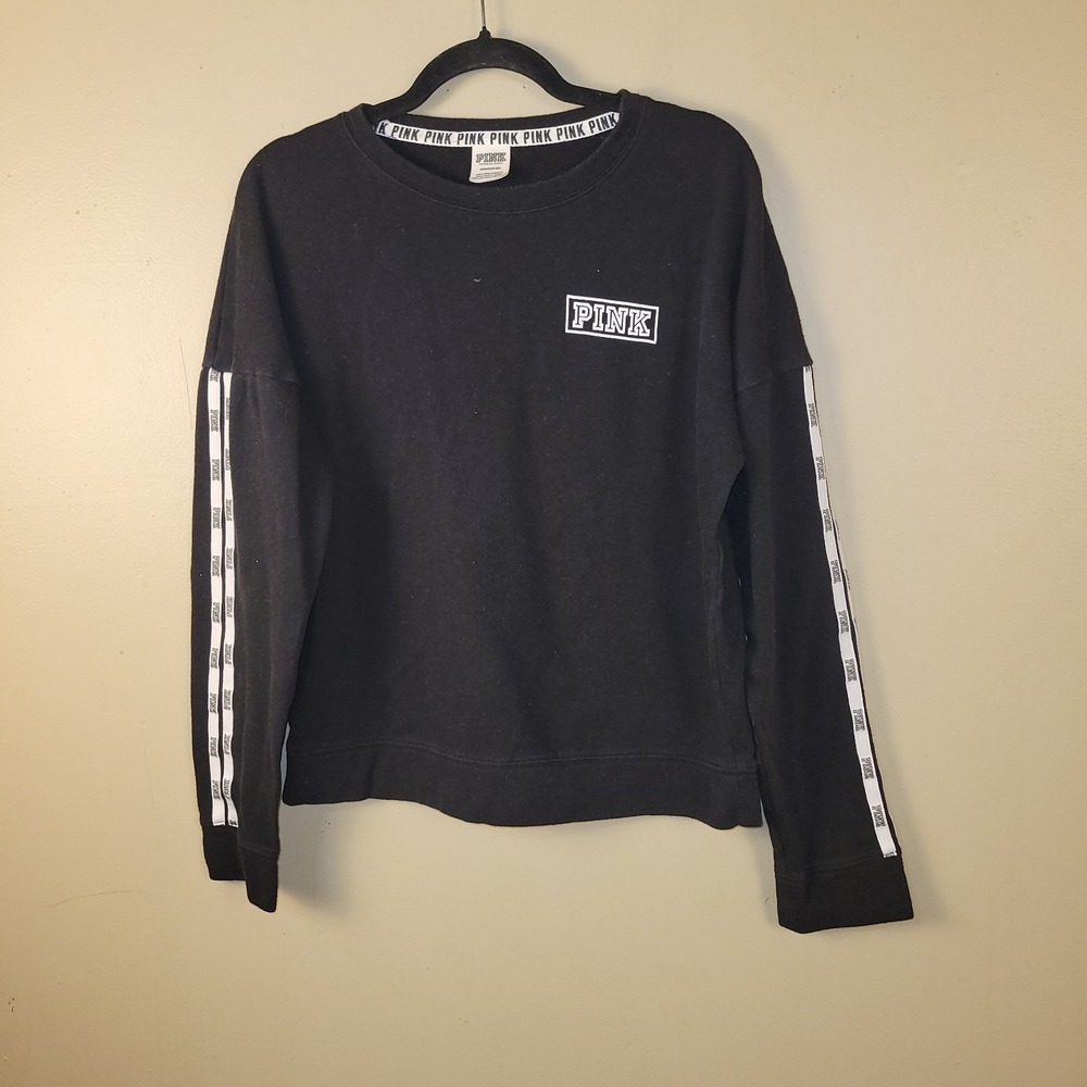 Victorias Secret PINK Womens Black Crew Neck Long Sleeve Pullover Sweatshirt‎ S